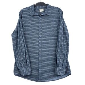 Method Geometric Button Down Mens Medium Cotton Blend Blue Long‎ Sleeve Shirt